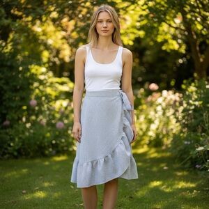 Divided HM Blue Midi Wrap Skirt with Ruffled Asymmetrical Hem